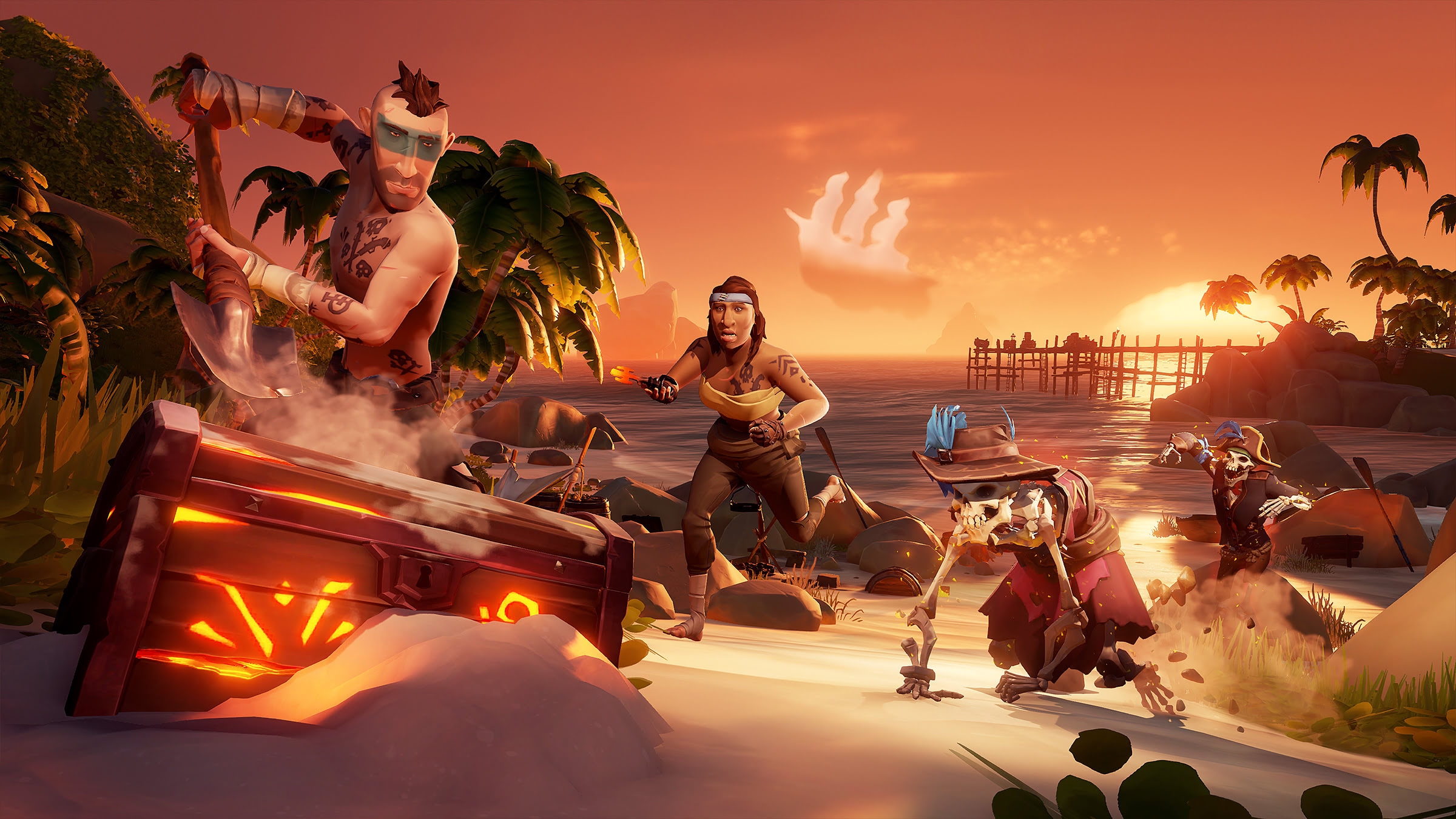 A pirate digging up treasure