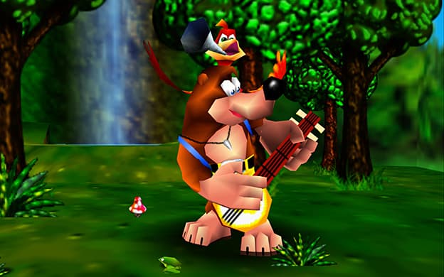 Banjo and Kazooie play instruments in the game's intro sequence